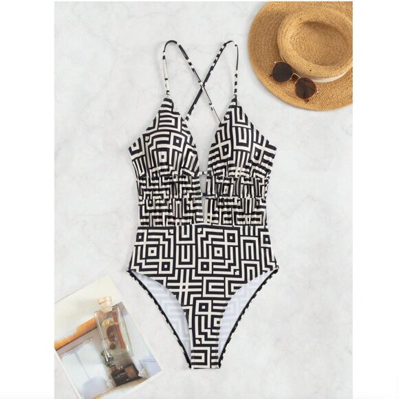 New to Posh C 🔆 | Geometrico Euro Style Elegant Summer Beach One-Piece Swimsuit - Picture 6 of 10